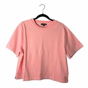 J Crew Relaxed Premium Weight Crop T-Shirt Women Large Cotton Boxy Slit Bright